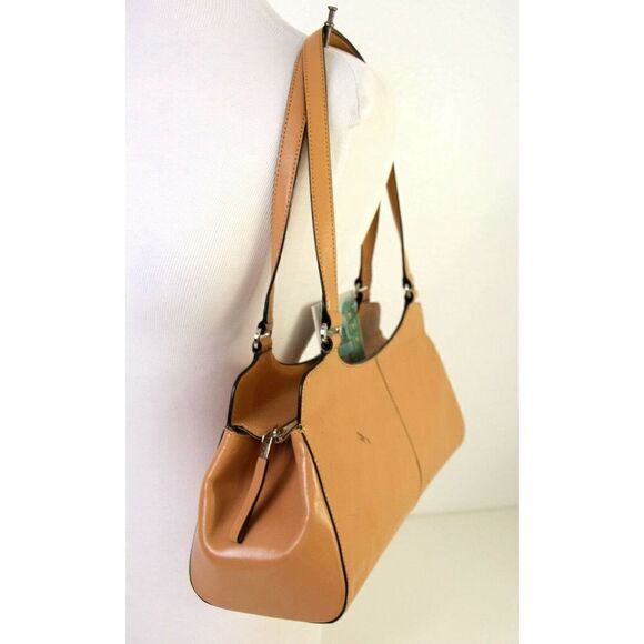 Monsac Original BEIGE GENUINE LEATHER CLASSIC ZIP SATCHEL TOTE BAG HANDBAG PURSE - Picture 4 of 12